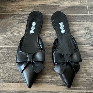 Prada 39.5 black bow ballet flat mule